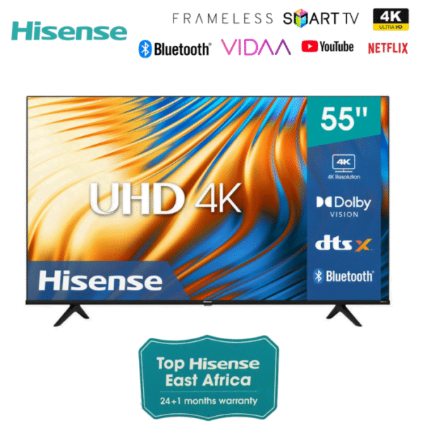 Hisense 55 inch Smart TV 55A6HKEN UHD 4K HDR10+ Dolby Vision Frameless Bluetooth Vidaa